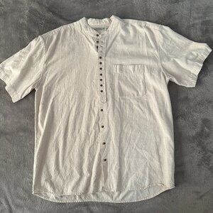 Civilian Irish Grandfather Cotton Flax Men's Shirt XL Cream Short Sleeve